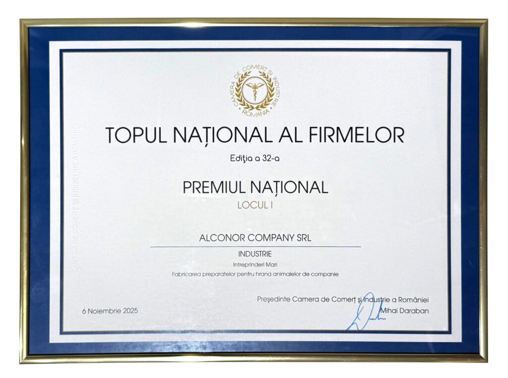 Alconor Company – locul I în Industria de Pet Food, la Topul Național al Firmelor 2025 Alconor Company – locul I în Industria de Pet Food, la Topul Național al Firmelor 2025