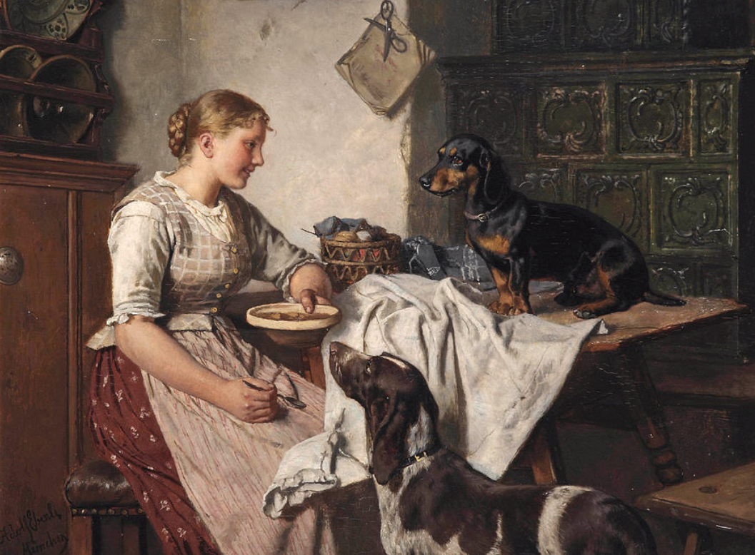 "Feeding the Dogs," by Adolf Eberle "Feeding the Dogs," by Adolf Eberle